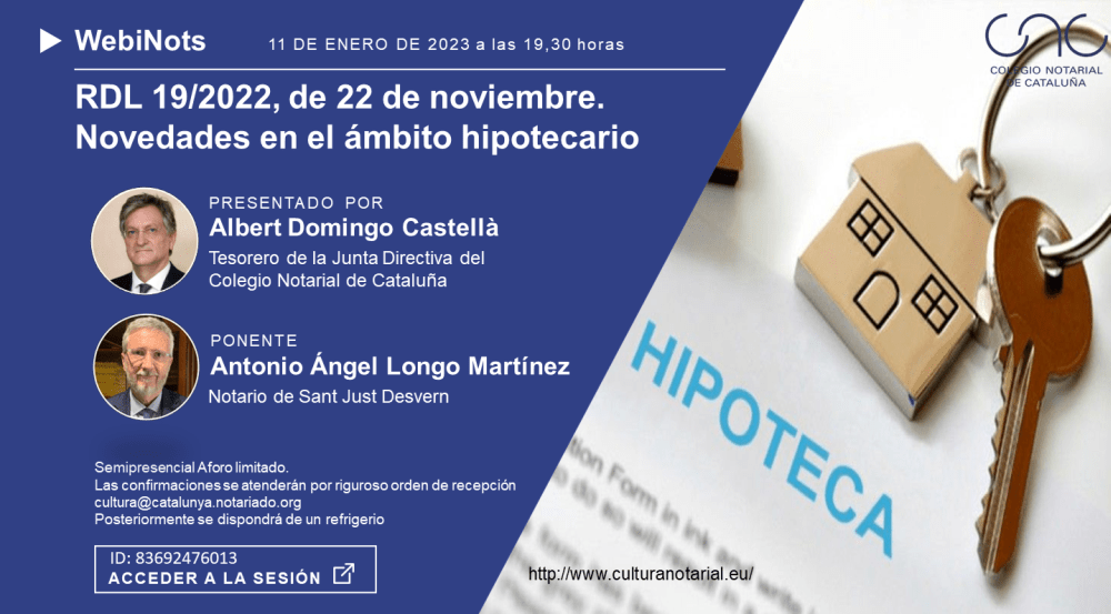 RDL 19/2022, de 22 de noviembre. Novedades en el ámbito hipotecario