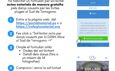 El Consell General del Notariat i el Col·legi Notarial de Catalunya posen en marxa un servei notarial gratuït d’ajuda per als afectats per la dana Alice