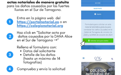 El Consejo General del Notariado y el Colegio Notarial de Cataluña ponen en marcha un servicio notarial gratuito de ayuda para los afectados por la dana Alice